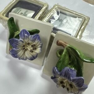 Fitz and Floyd Morning Glory Lily Ceramic Candle Holders Set of 2 Purple White